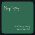 Modern Christmas Green Square Family Gift Sticker<br><div class="desc">This modern Christmas green square family gift sticker is perfect for your minimalist shabby chic boho green and white holiday greeting. The minimal whimsical handwritten calligraphy is delicate and rustic while staying classy and elegant. You will find that everything about this product is editable, so feel free to add pictures...</div>