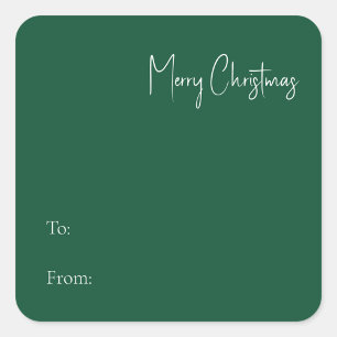 Modern Christmas Green To From Square Sticker