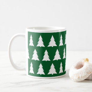 Modern Christmas Green White Tree Pattern Coffee Mug