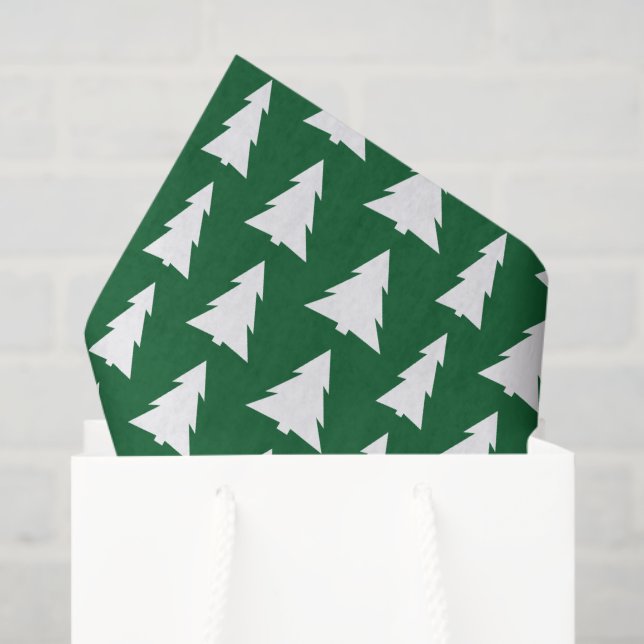 Modern Christmas Green White Tree Pattern Tissue Paper (Gift Bag)