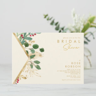 Modern Christmas Greenery Cream Bridal Shower Invitation