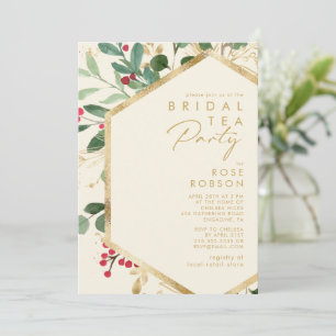 Modern Christmas Greenery   Cream Bridal Tea Party Invitation