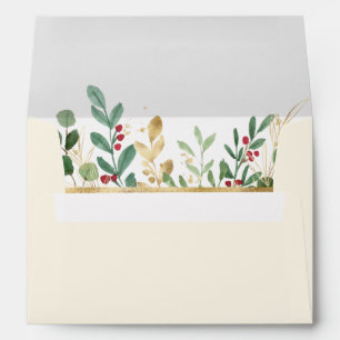 Modern Christmas Greenery Cream Invitation Envelope