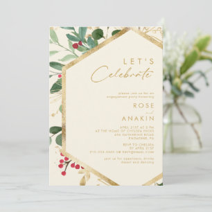 Modern Christmas Greenery Cream Let's Celebrate Invitation