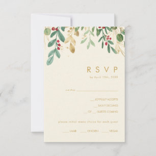 Modern Christmas Greenery Cream Menu Choice RSVP