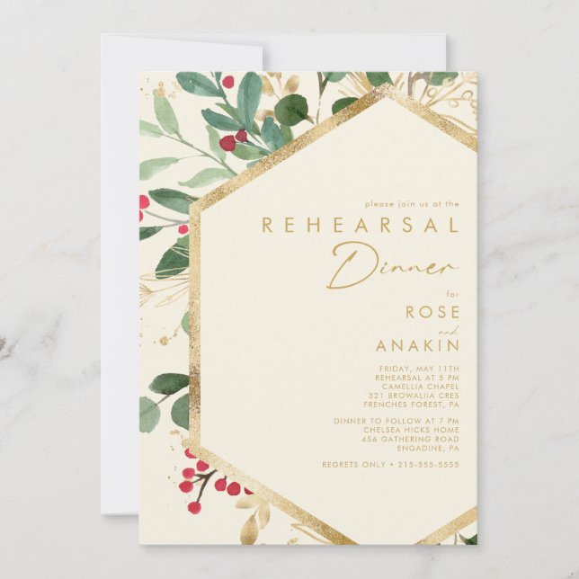 Modern Christmas Greenery | Cream Rehearsal Dinner Invitation (Front)