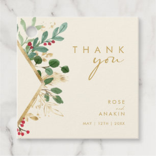 Modern Christmas Greenery Cream Thank You Favour Tags