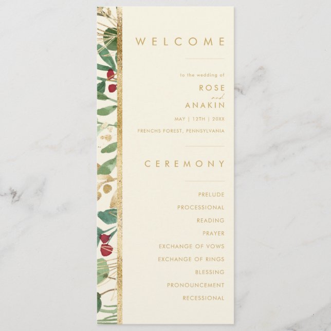 Modern Christmas Greenery | Cream Wedding Program Programme (Front)
