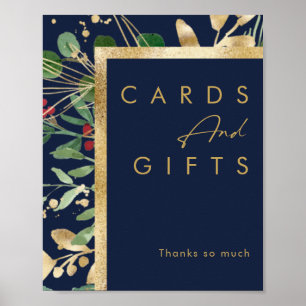 Modern Christmas Greenery   Navy Cards and Gifts P Poster