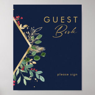 Modern Christmas Greenery   Navy Guest Book Sign