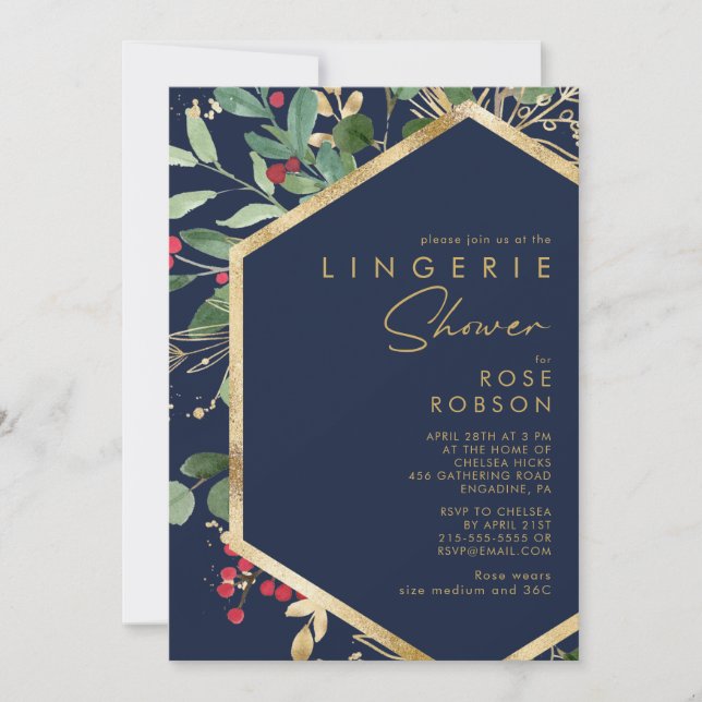 Modern Christmas Greenery | Navy Lingerie Shower I Invitation (Front)