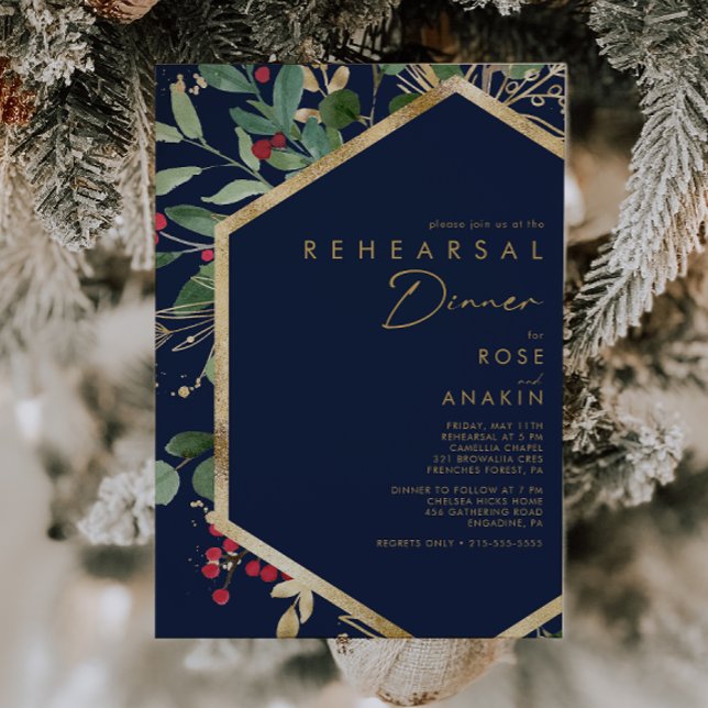 Modern Christmas Greenery | Navy Rehearsal Dinner Invitation (Creator Uploaded)