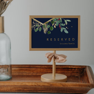 Modern Christmas Greenery Navy Reserved Sign
