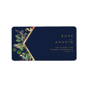 Modern Christmas Greenery Navy RSVP Address Label