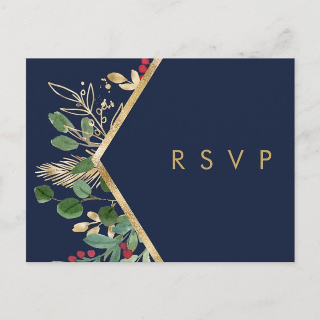 Modern Christmas Greenery | Navy Song Request RSVP Postcard (Front)
