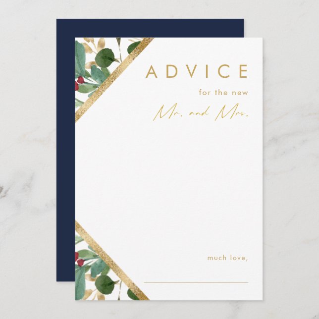 Modern Christmas Greenery | Navy Wedding Advice Card (Front/Back)