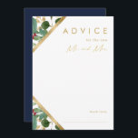 Modern Christmas Greenery | Navy Wedding Advice Card<br><div class="desc">This modern Christmas greenery | navy wedding advice card is perfect for your simple boho winter wedding. Designed with geometric faux gold foil and minimalist botanical watercolor with touches of green eucalyptus and red winterberry. All on a classic navy blue background. These elements give it a modern yet elegant feel...</div>