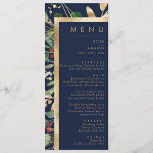 Modern Christmas Greenery Navy Wedding Dinner Menu