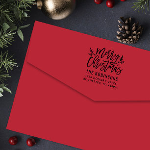 Modern Christmas Greenery Return Address Self-inking Stamp