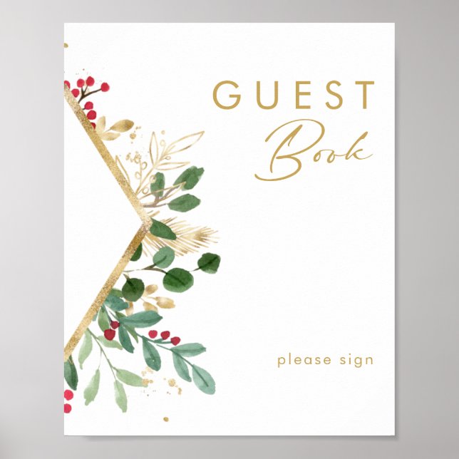 Modern Christmas Greenery | White Guest Book Sign (Front)