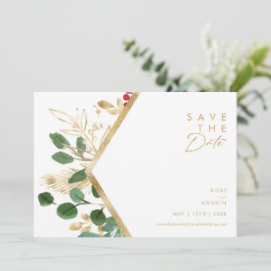 Modern Christmas Greenery White Horizontal Save The Date