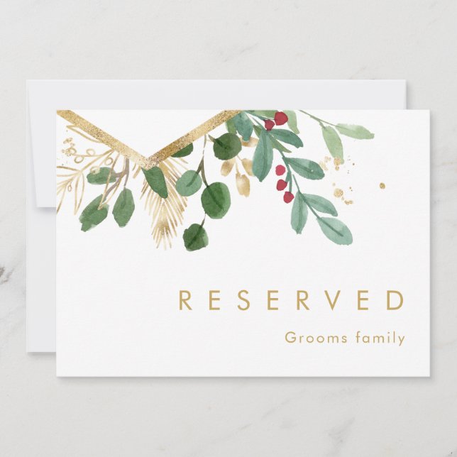 Modern Christmas Greenery | White Reserved Sign (Front)