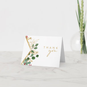 Modern Christmas Greenery   White Thank You Card