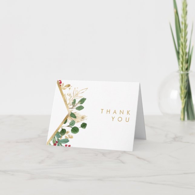 Modern Christmas Greenery | White Thank You Card (Front)