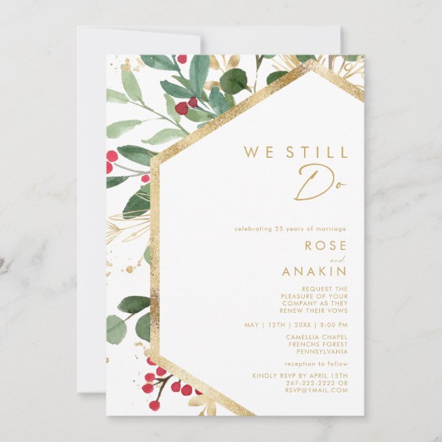 Modern Christmas Greenery | White We Still Do Invitation (Front)
