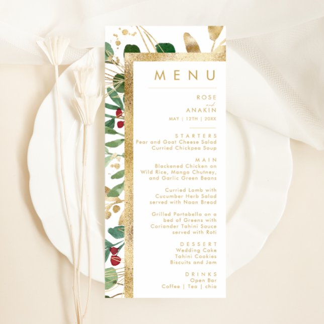 Modern Christmas Greenery | White Wedding Dinner Menu (Creator Uploaded)
