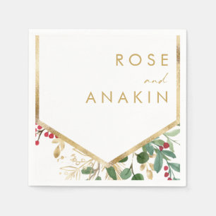 Modern Christmas Greenery   White Wedding Napkins