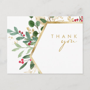 Modern Christmas Greenery White Wedding Thank You Postcard