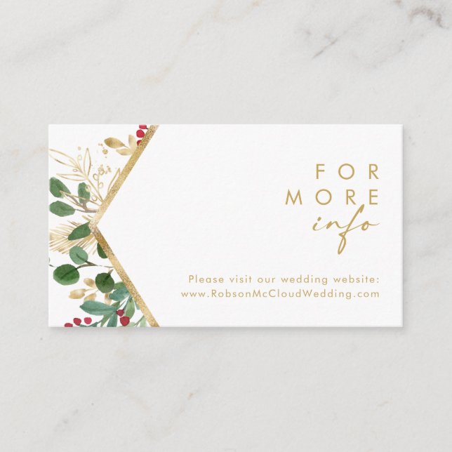 Modern Christmas Greenery | White Wedding Website Enclosure Card (Front)