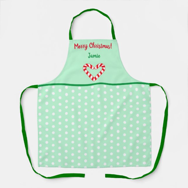 Modern Christmas Heart Candy Cane Medium Apron (Front)