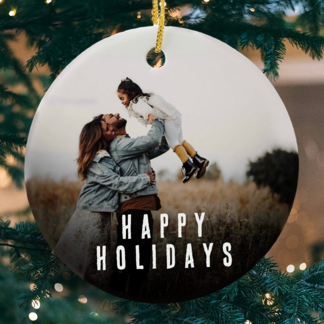 Modern Christmas Holiday Family Photo Ceramic Tree Decoration (Creator Uploaded)