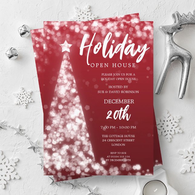 MODERN Christmas Holiday Open House Party Red  Invitation (MODERN Christmas Holiday Open House Party Red Invitation)