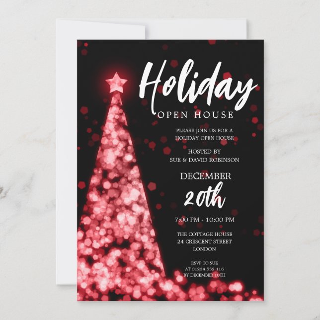 MODERN Christmas Holiday Open House Party Red  Invitation (Front)