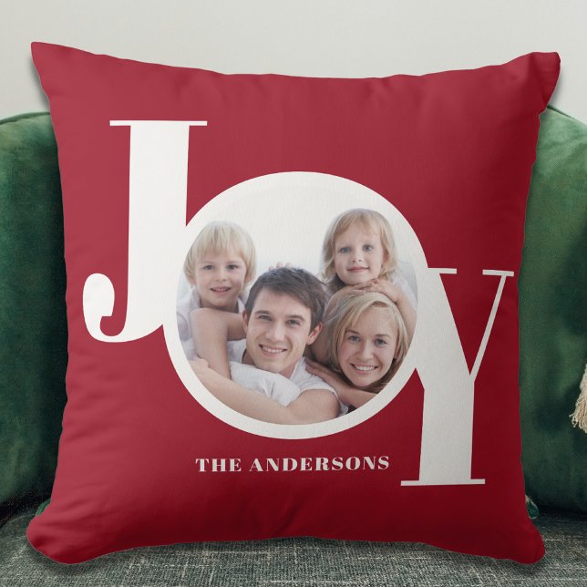Modern Christmas Holiday Personalised Photo Red Cushion (Creator Uploaded)