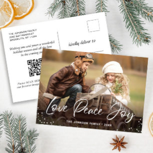 Modern Christmas Holiday PHOTO Greeting QR code Postcard