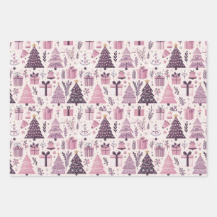 modern Christmas holiday themed purple and pink Wrapping Paper Sheet
