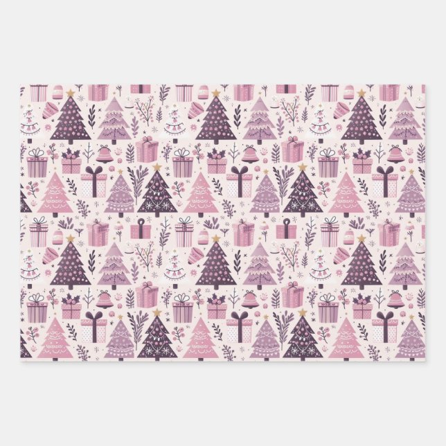 modern Christmas holiday themed purple and pink Wrapping Paper Sheet (Front 3)