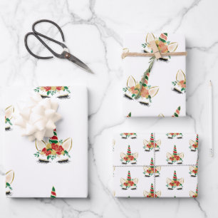 Modern Christmas Holiday Unicorn  Wrapping Paper Sheet