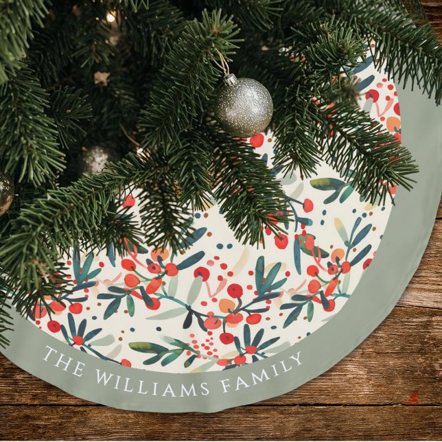 Modern Christmas Holly Berries Personalised Brushed Polyester Tree Skirt (Creator Uploaded)