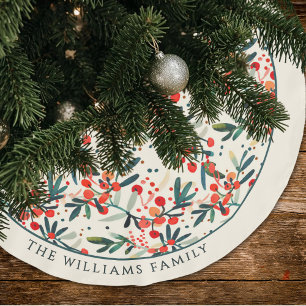 Modern Christmas Holly Berries Personalised Brushed Polyester Tree Skirt
