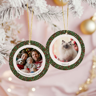 Modern Christmas Holly Foliage 2 Photos Ceramic Tree Decoration