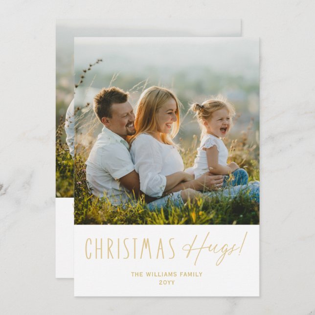 Modern Christmas Hugs Two Photo Flat Holiday Card (Front/Back)