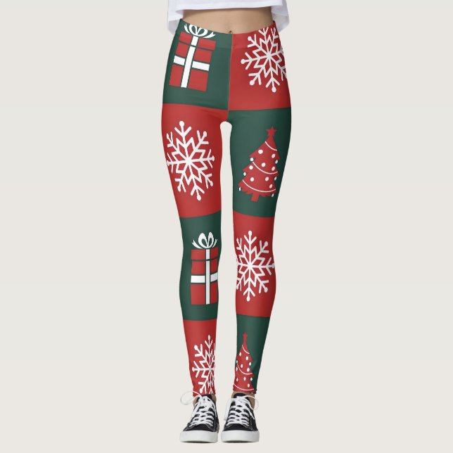 Modern Christmas Icons Pattern Leggings (Front)