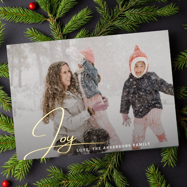 Modern Christmas JOY Hand Lettering Family Photo (Creator Uploaded)