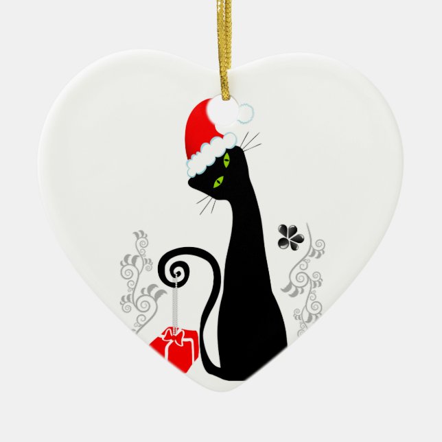 Modern Christmas Kitty Ceramic Tree Decoration (Front)