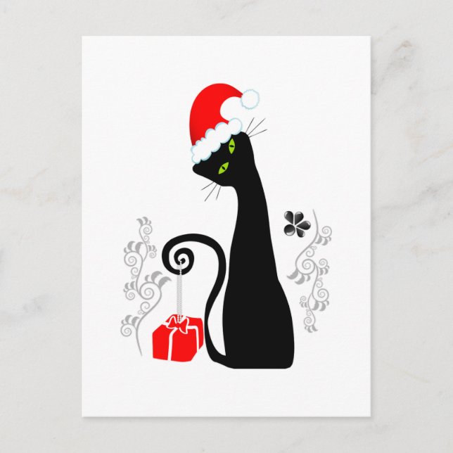 Modern Christmas Kitty Holiday Postcard (Front)